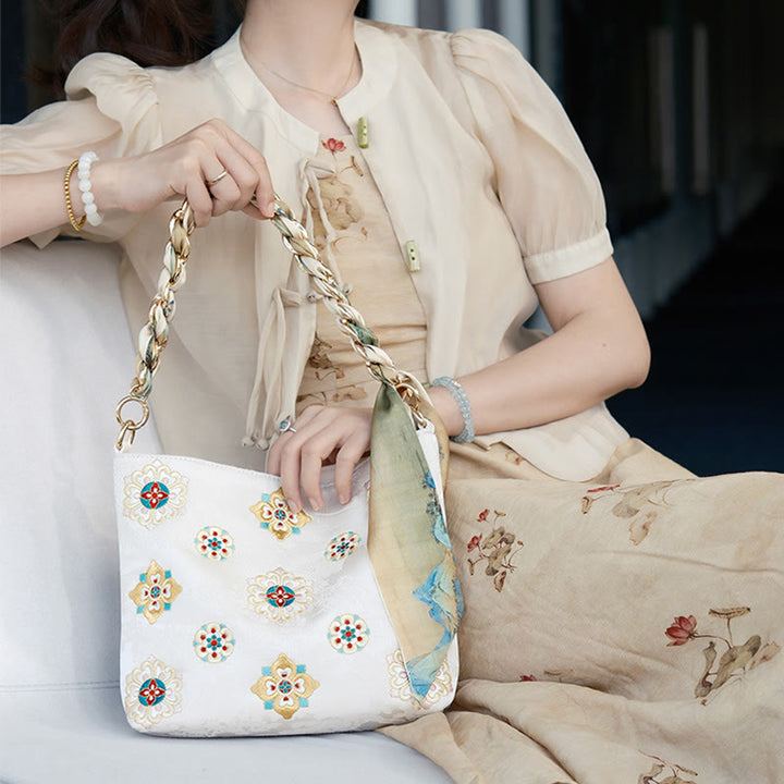 Bolso de mano con Buddha Stones de satén bordado, bolso de mano para ir de compras, bolso cruzado