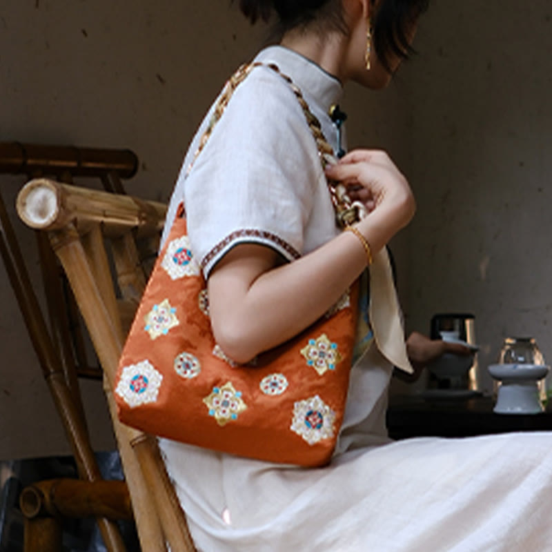 Bolso de mano con Buddha Stones de satén bordado, bolso de mano para ir de compras, bolso cruzado