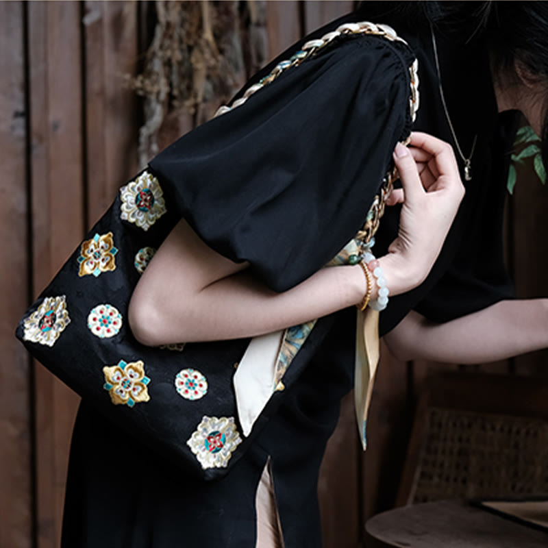 Bolso de mano con Buddha Stones de satén bordado, bolso de mano para ir de compras, bolso cruzado