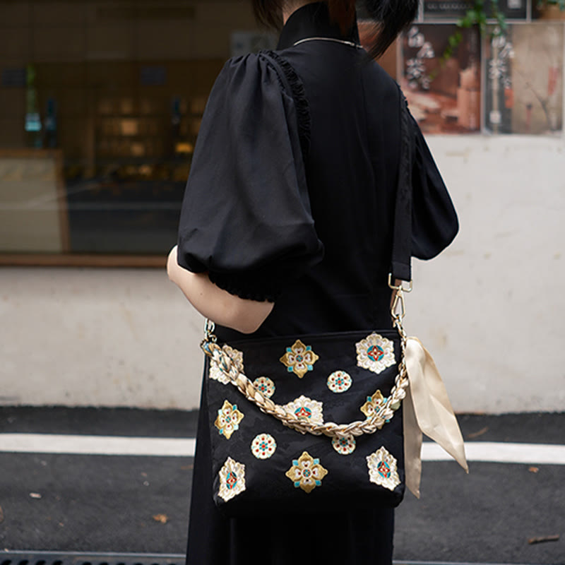 Bolso de mano con Buddha Stones de satén bordado, bolso de mano para ir de compras, bolso cruzado