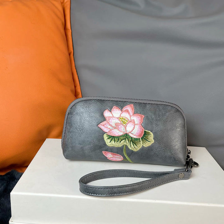 Bolso de mano con bordado de loto y Buddha Stones