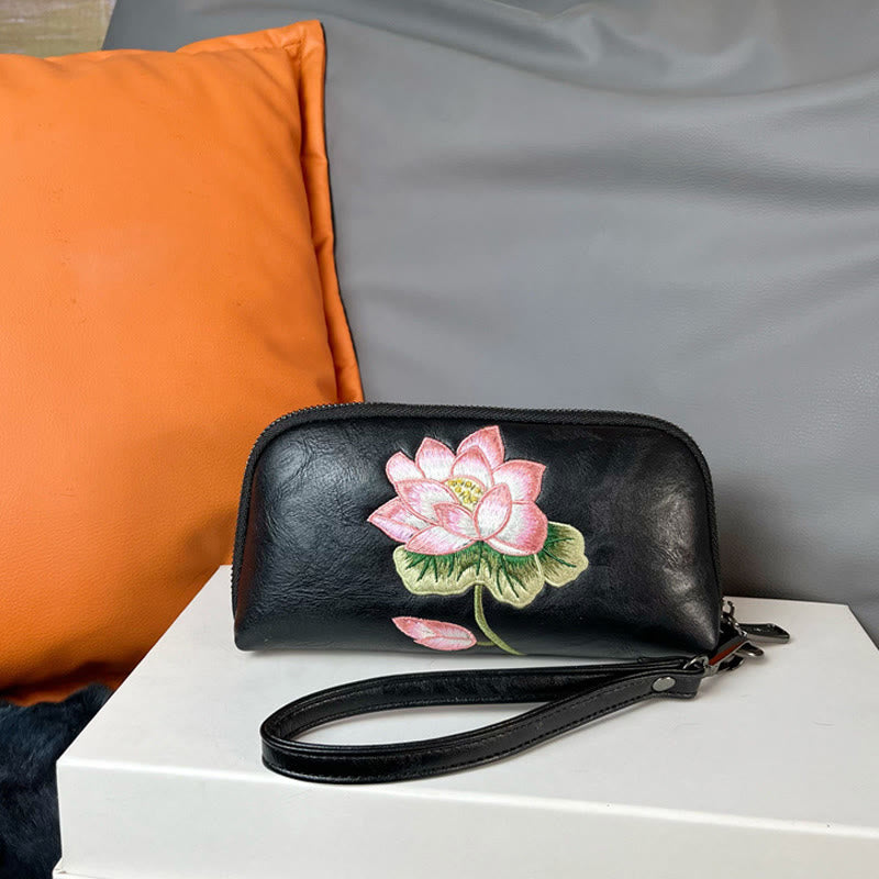 Bolso de mano con bordado de loto y Buddha Stones