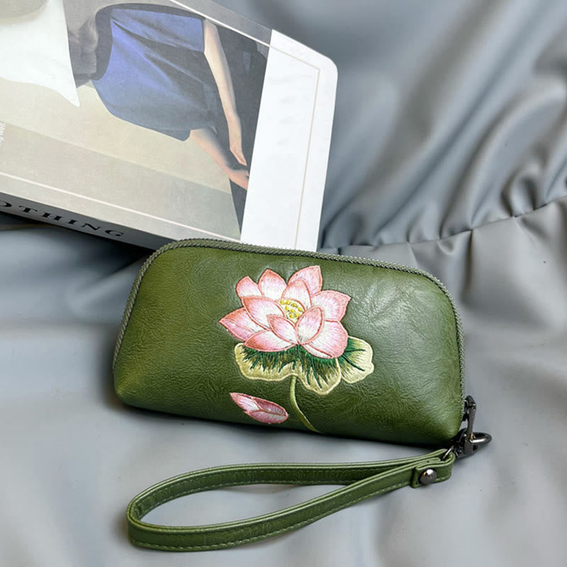 Bolso de mano con bordado de loto y Buddha Stones