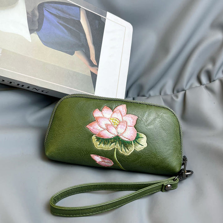 Bolso de mano con bordado de loto y Buddha Stones