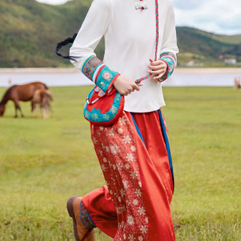 Bolso de mano estilo étnico con Buddha Stones y bordado Su para compras