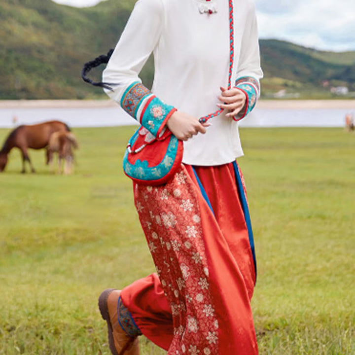 Bolso de mano estilo étnico con Buddha Stones y bordado Su para compras