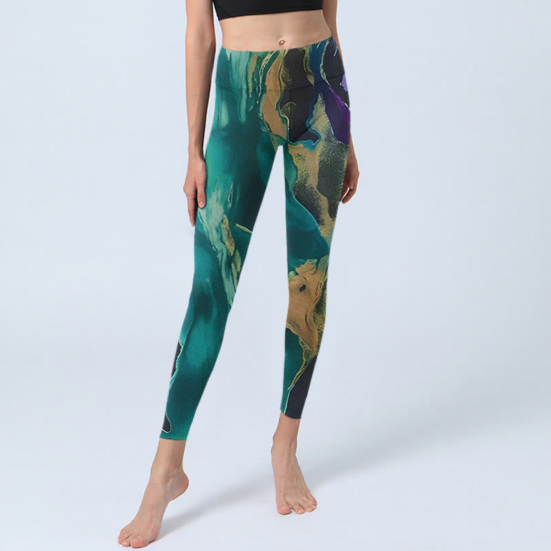 Leggings de ejercicio para mujer con paisajes naturales en color cian oscuro y Buddha Stones - image 5