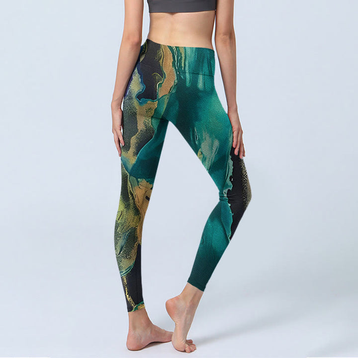 Leggings de ejercicio para mujer con paisajes naturales en color cian oscuro y Buddha Stones - image 4