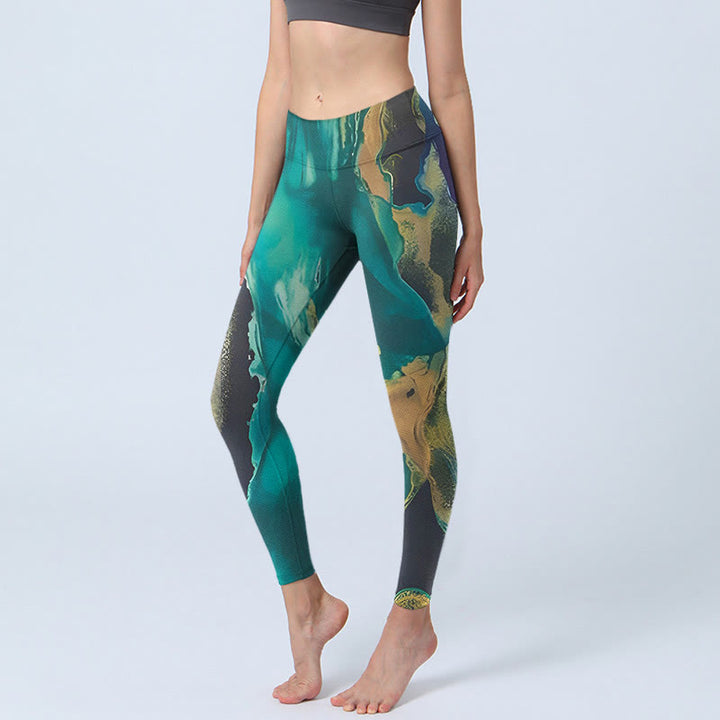 Leggings de ejercicio para mujer con paisajes naturales en color cian oscuro y Buddha Stones - Cian oscuro - US18，UK/AU22，EU50 (4XL) - image 0