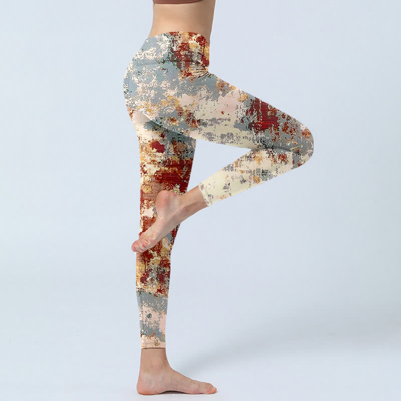 Leggings de ejercicio con estampado abstracto de Buddha Stones en color beige, rojo y gris para mujer - image 4