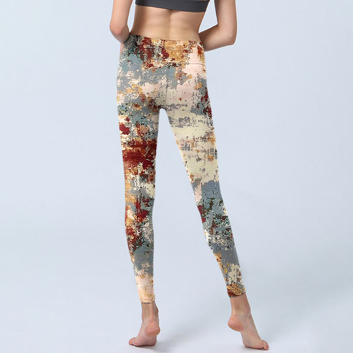 Leggings de ejercicio con estampado abstracto de Buddha Stones en color beige, rojo y gris para mujer - image 6
