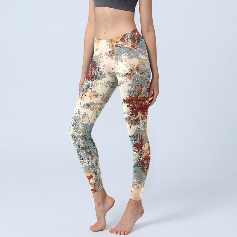 Leggings de ejercicio con estampado abstracto de Buddha Stones en color beige, rojo y gris para mujer - Beige - US18，UK/AU22，EU50 (4XL) - image 0