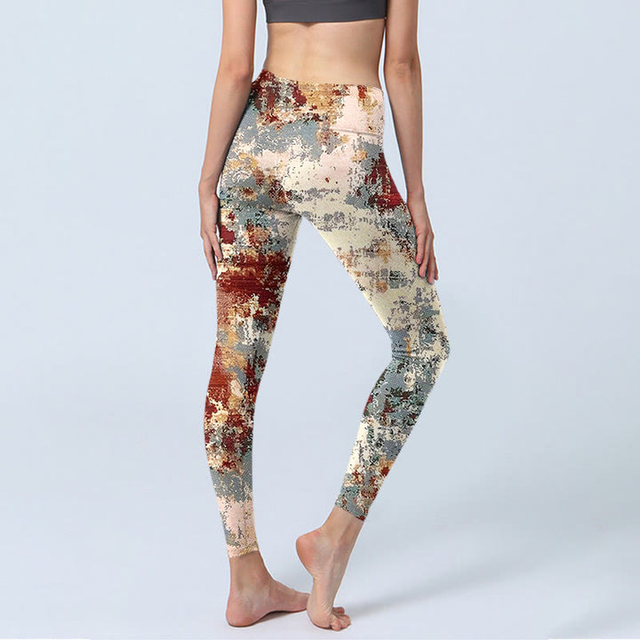 Leggings de ejercicio con estampado abstracto de Buddha Stones en color beige, rojo y gris para mujer - image 4