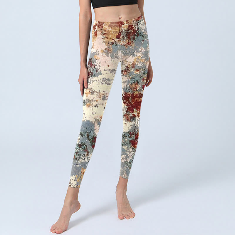 Leggings de ejercicio con estampado abstracto de Buddha Stones en color beige, rojo y gris para mujer - image 5