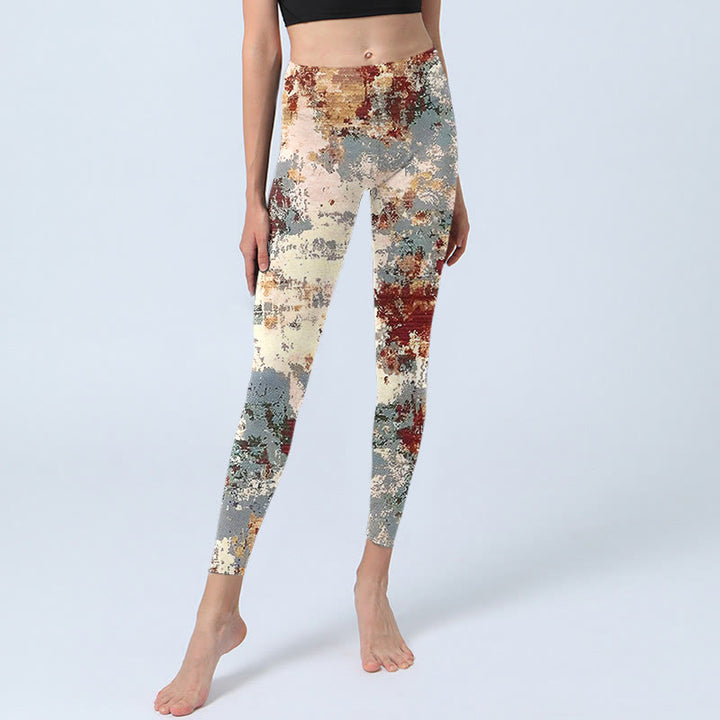 Leggings de ejercicio con estampado abstracto de Buddha Stones en color beige, rojo y gris para mujer - image 5