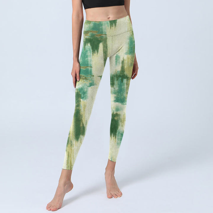 Leggings de ejercicio con estampado tie dye en beige y verde de Buddha Stones para mujer - image 6