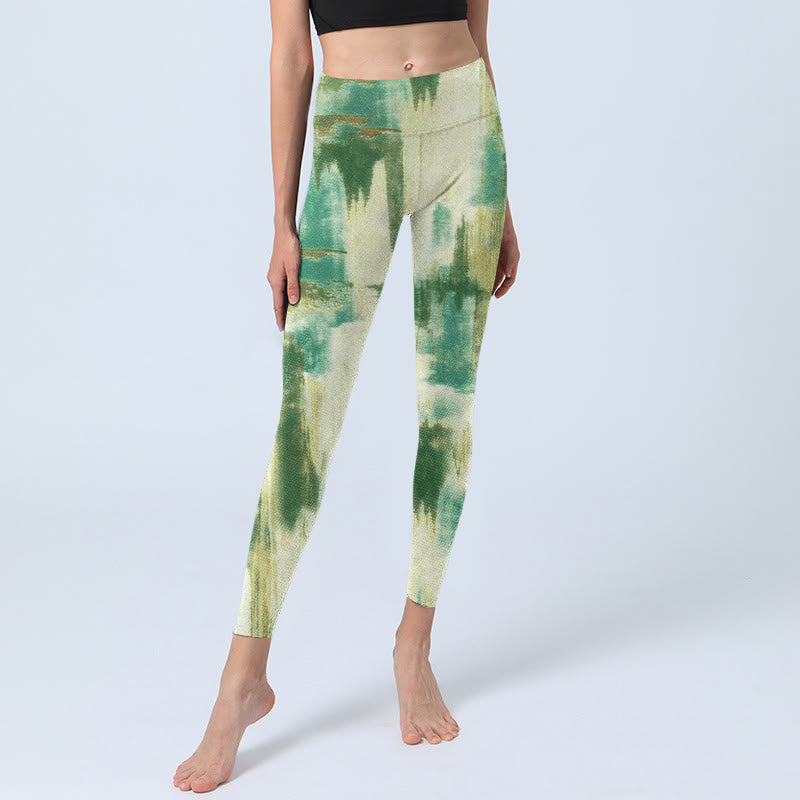 Leggings de ejercicio con estampado tie dye en beige y verde de Buddha Stones para mujer - image 5