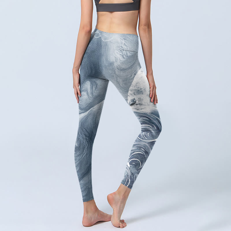 Leggings de ejercicio para mujer con diseño de gato blanco y gris pizarra claro y Buddha Stones - image 5