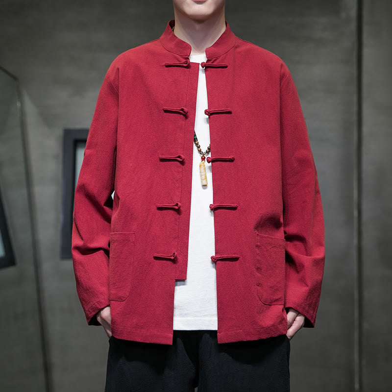 Traje chino Tang de algodón con botones de rana y Buddha Stones para hombre, chaqueta y camisa con bolsillos - Rojo - US/UK/AU46, EU56 (5XL) - image 36