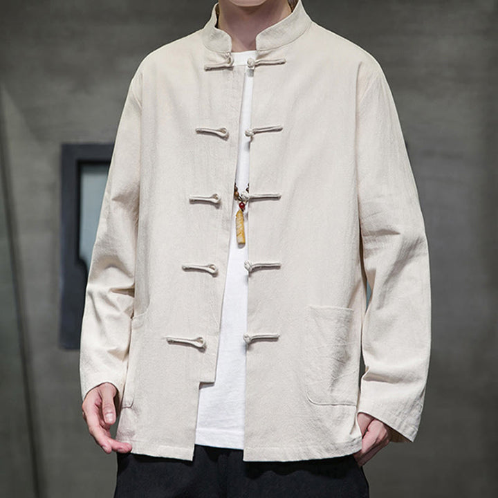 Traje chino Tang de algodón con botones de rana y Buddha Stones para hombre, chaqueta y camisa con bolsillos - image 10