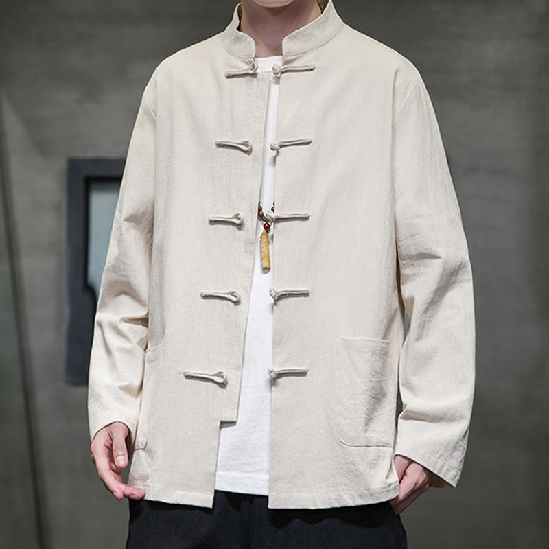 Traje chino Tang de algodón con botones de rana y Buddha Stones para hombre, chaqueta y camisa con bolsillos - image 10