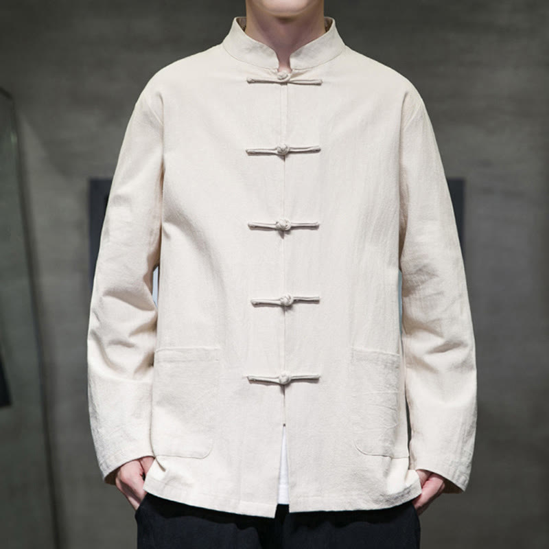 Traje chino Tang de algodón con botones de rana y Buddha Stones para hombre, chaqueta y camisa con bolsillos - image 8