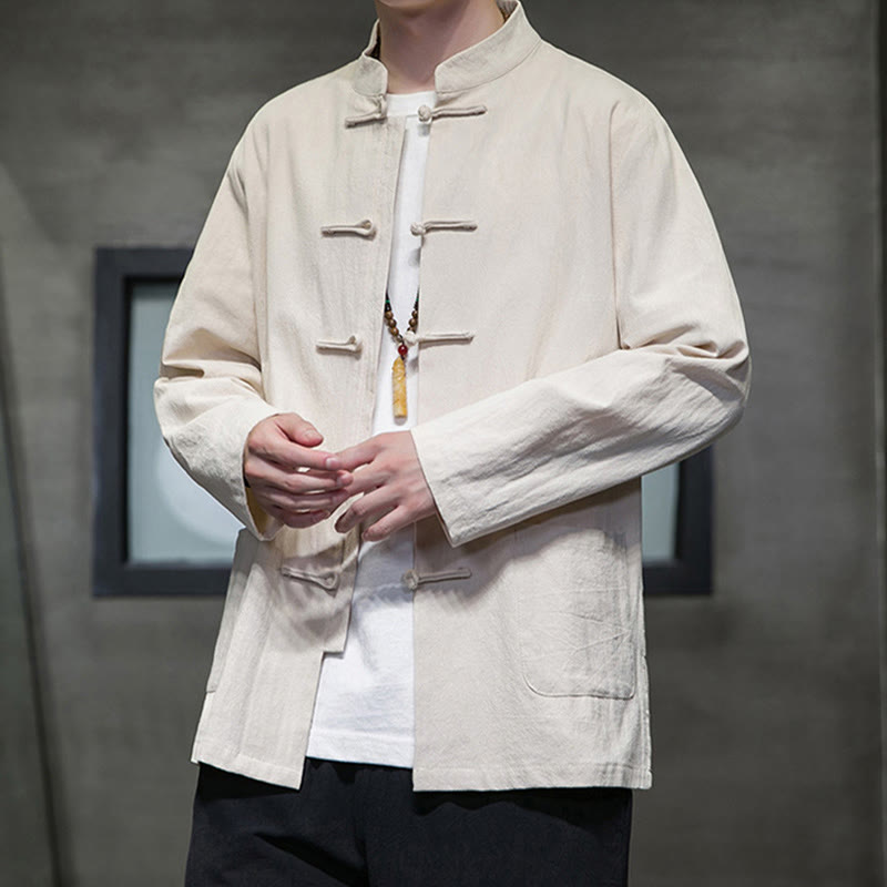 Traje chino Tang de algodón con botones de rana y Buddha Stones para hombre, chaqueta y camisa con bolsillos - image 9