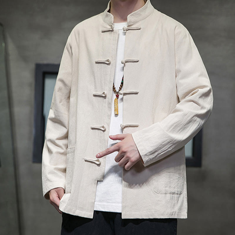 Traje chino Tang de algodón con botones de rana y Buddha Stones para hombre, chaqueta y camisa con bolsillos - image 11