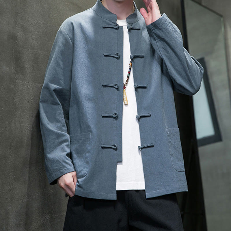 Traje chino Tang de algodón con botones de rana y Buddha Stones para hombre, chaqueta y camisa con bolsillos - image 18