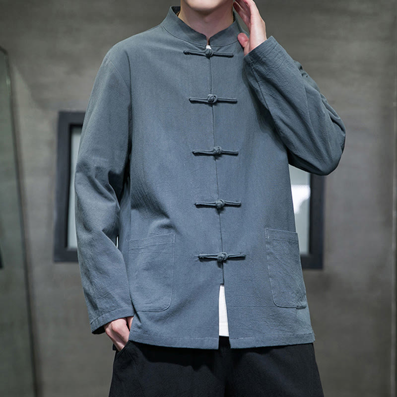 Traje chino Tang de algodón con botones de rana y Buddha Stones para hombre, chaqueta y camisa con bolsillos - image 17