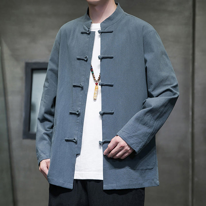 Traje chino Tang de algodón con botones de rana y Buddha Stones para hombre, chaqueta y camisa con bolsillos - image 20