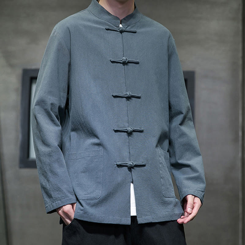 Traje chino Tang de algodón con botones de rana y Buddha Stones para hombre, chaqueta y camisa con bolsillos - image 15