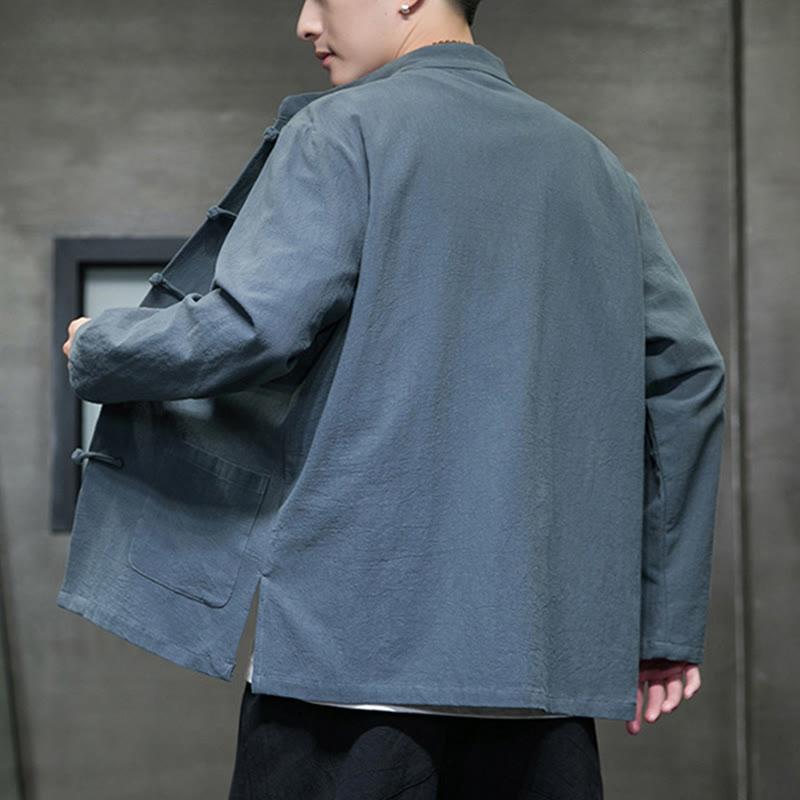 Traje chino Tang de algodón con botones de rana y Buddha Stones para hombre, chaqueta y camisa con bolsillos - image 14