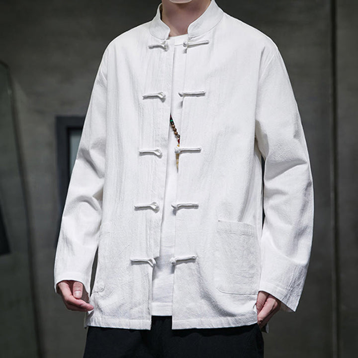 Traje chino Tang de algodón con botones de rana y Buddha Stones para hombre, chaqueta y camisa con bolsillos - image 1