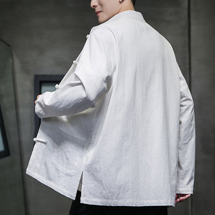 Traje chino Tang de algodón con botones de rana y Buddha Stones para hombre, chaqueta y camisa con bolsillos - image 2