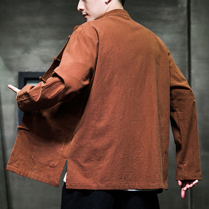 Traje chino Tang de algodón con botones de rana y Buddha Stones para hombre, chaqueta y camisa con bolsillos - image 26