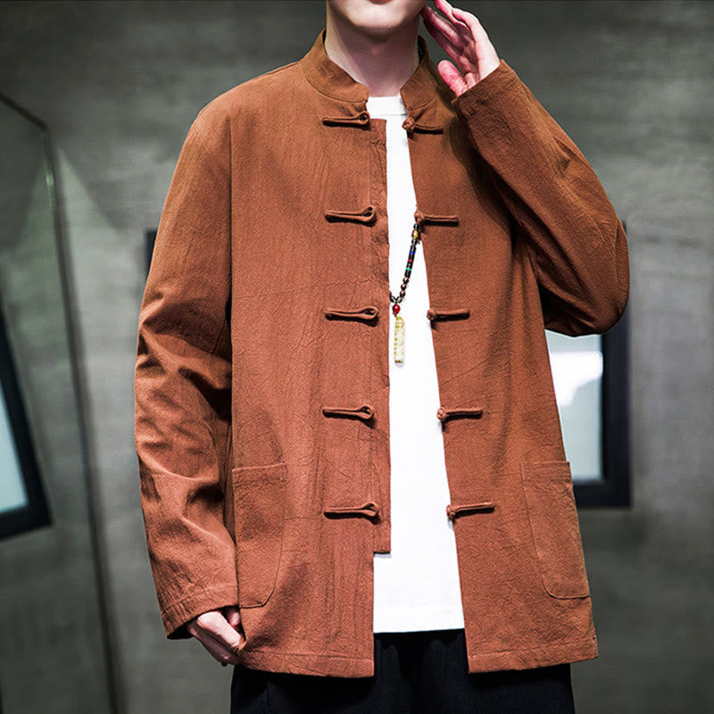 Traje chino Tang de algodón con botones de rana y Buddha Stones para hombre, chaqueta y camisa con bolsillos - image 25