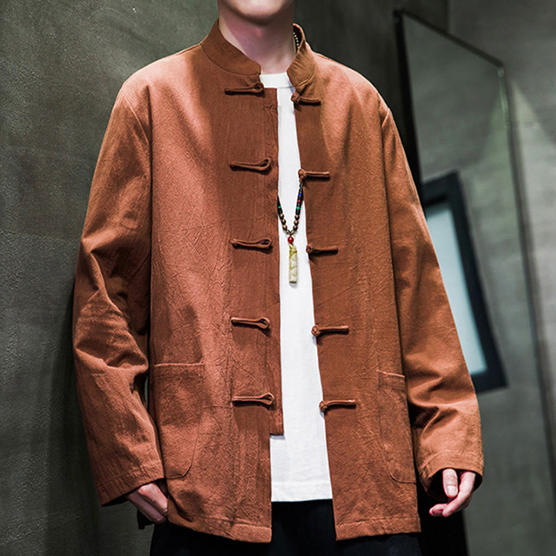 Traje chino Tang de algodón con botones de rana y Buddha Stones para hombre, chaqueta y camisa con bolsillos - image 28