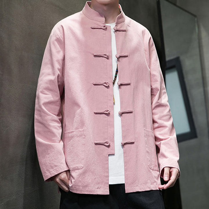 Traje chino Tang de algodón con botones de rana y Buddha Stones para hombre, chaqueta y camisa con bolsillos - image 31