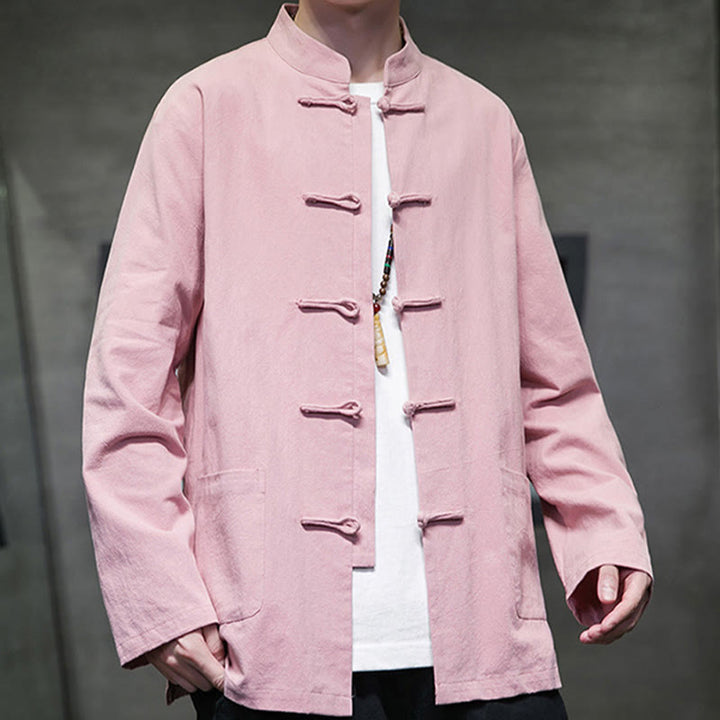 Traje chino Tang de algodón con botones de rana y Buddha Stones para hombre, chaqueta y camisa con bolsillos - image 33