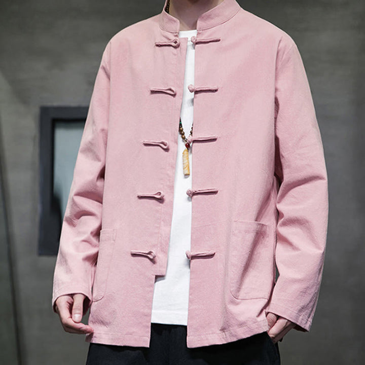 Traje chino Tang de algodón con botones de rana y Buddha Stones para hombre, chaqueta y camisa con bolsillos - image 32