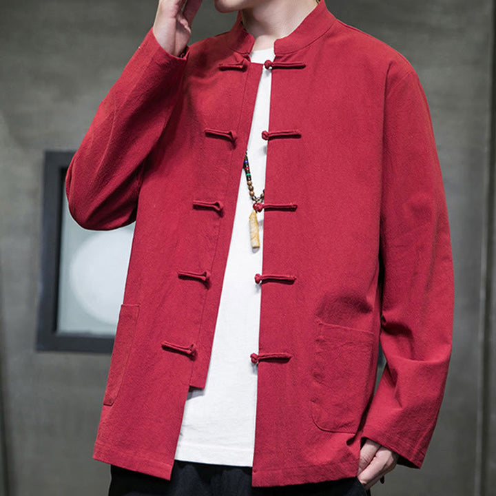 Traje chino Tang de algodón con botones de rana y Buddha Stones para hombre, chaqueta y camisa con bolsillos - image 39