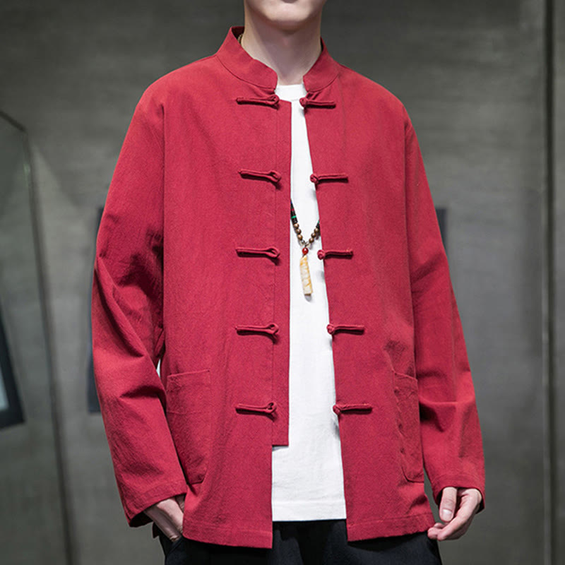 Traje chino Tang de algodón con botones de rana y Buddha Stones para hombre, chaqueta y camisa con bolsillos - image 42