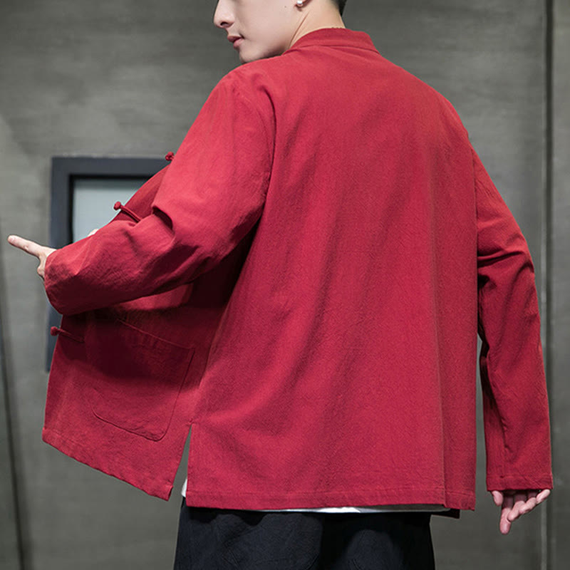 Traje chino Tang de algodón con botones de rana y Buddha Stones para hombre, chaqueta y camisa con bolsillos - image 38