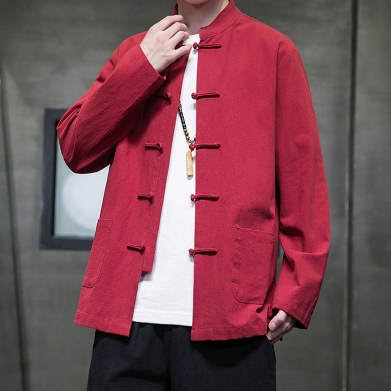 Traje chino Tang de algodón con botones de rana y Buddha Stones para hombre, chaqueta y camisa con bolsillos - image 43