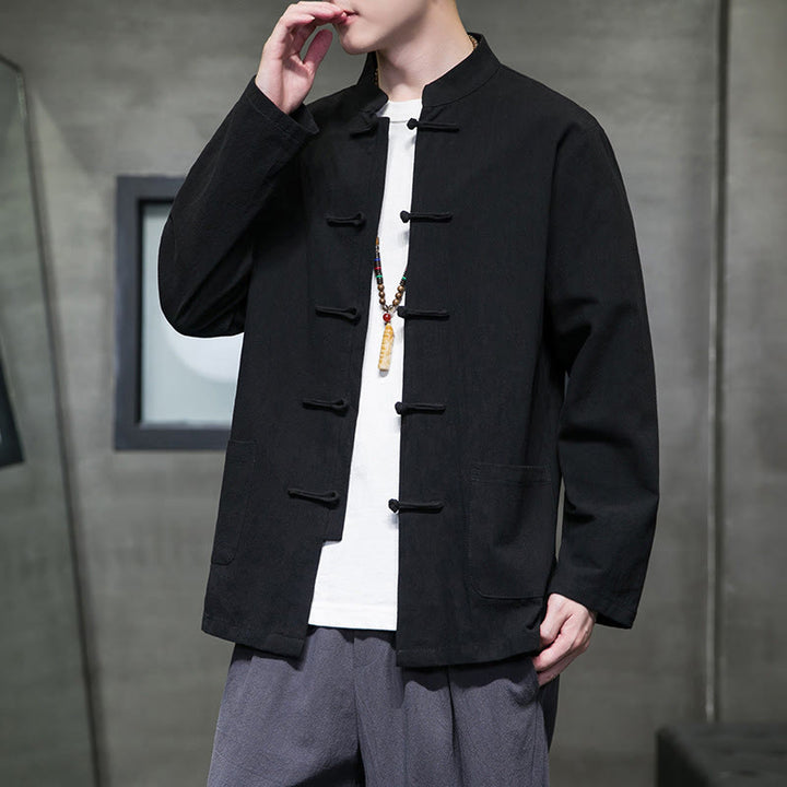 Traje chino Tang de algodón con botones de rana y Buddha Stones para hombre, chaqueta y camisa con bolsillos - image 47