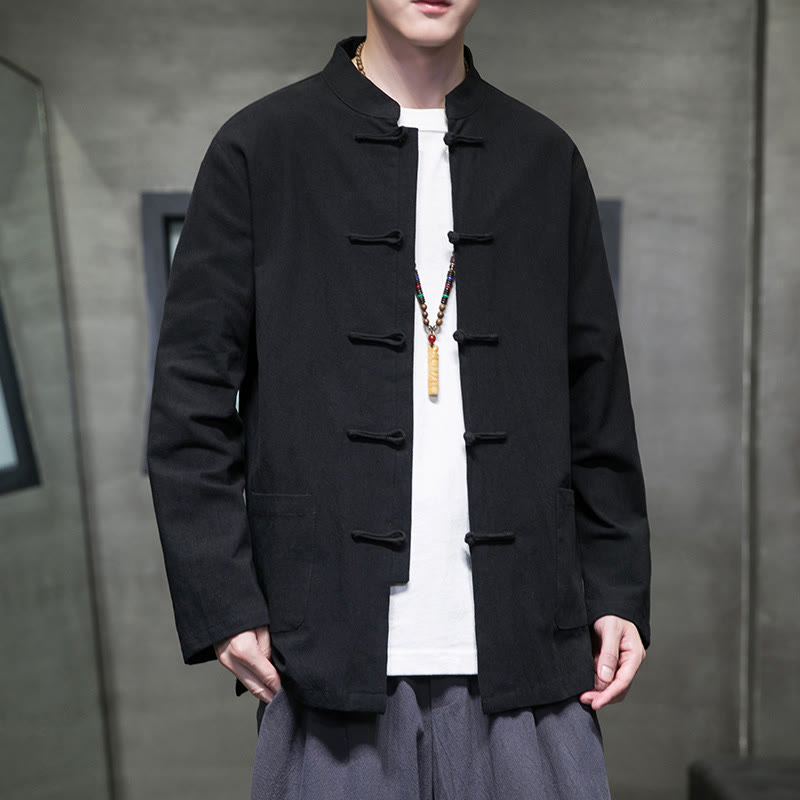 Traje chino Tang de algodón con botones de rana y Buddha Stones para hombre, chaqueta y camisa con bolsillos - image 45