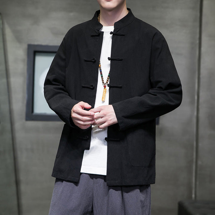 Traje chino Tang de algodón con botones de rana y Buddha Stones para hombre, chaqueta y camisa con bolsillos - image 48