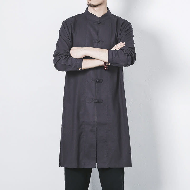 Abrigo de lino de longitud media para hombre con botones de rana y Buddha Stones en otoño, ropa zen - image 26