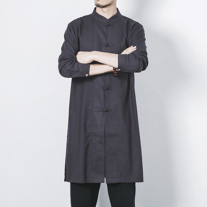 Abrigo de lino de longitud media para hombre con botones de rana y Buddha Stones en otoño, ropa zen - image 26